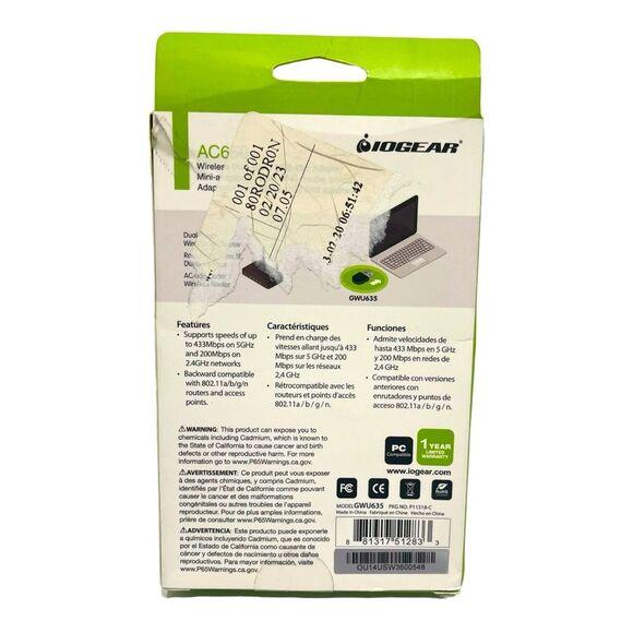 IOGear AC650 Wireless Dual-Band USB Mini Adapter - Picture 3 of 4